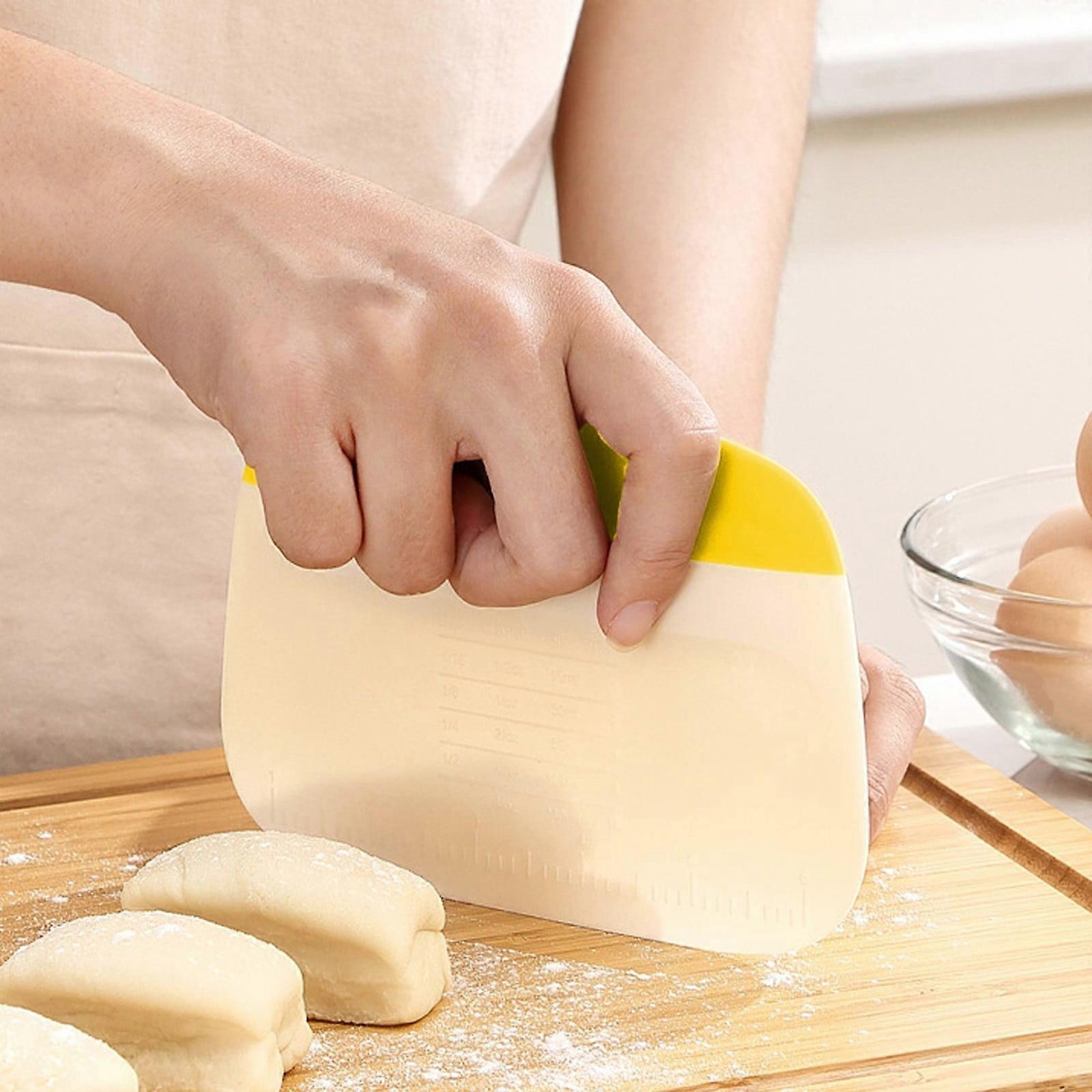 Xhegex Dough Scraper Flexible Bowl Scraper Bread/Patisserie/Pizza Cutter Multifunctional Baking Tool With Measuring Marks,Plastic