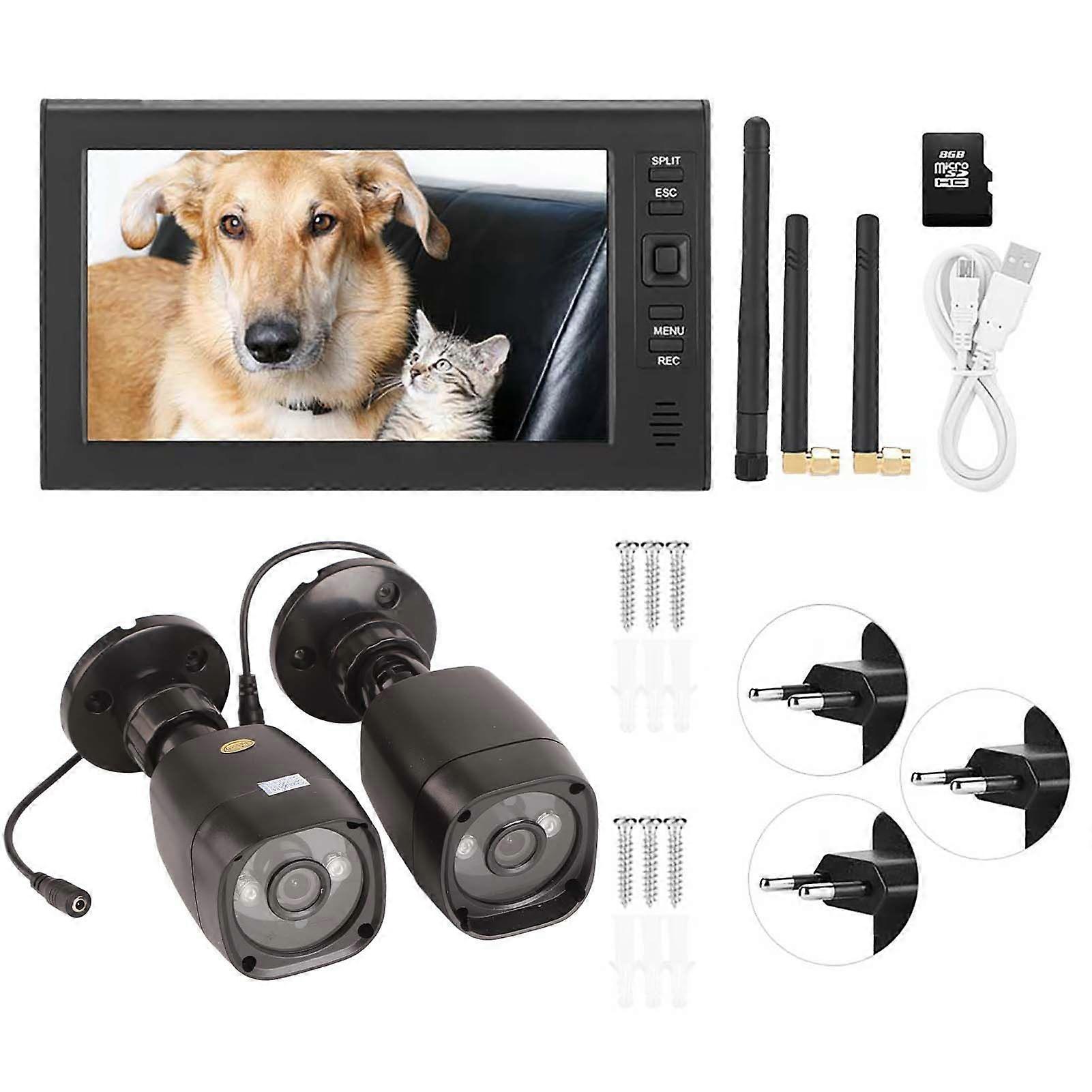 7 Inch LCD Wireless 4CH Security Monitor System Display+Camera 2pcs IR Cameras Memory Card