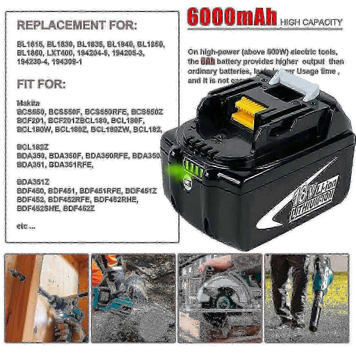 6.0 Ah Replacement Batteries for Makita 18 V, Compatible with Makita 18 V Battery Tools Replacement for Makita Battery