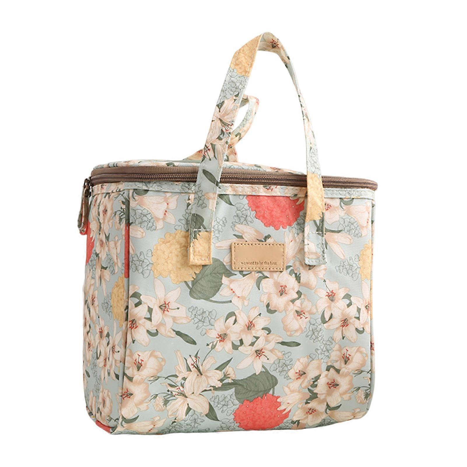 Washranp 304.36oz Insulated Reusable Grocery Bags,Large Capacity Floral Print Canvas Picnic Cooler Bag with Zippered Top