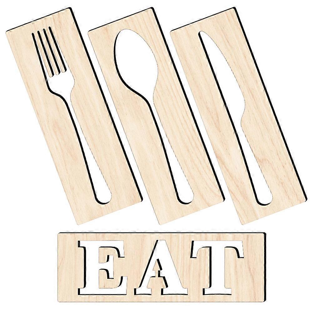 Rustic Kitchen Wall Decor Eat Sign Wooden Tableware for 5Sets Display