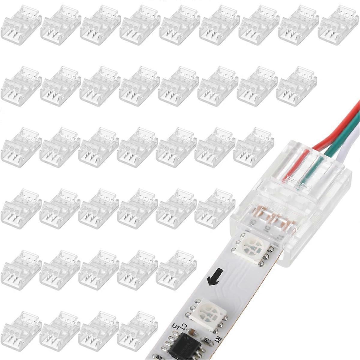 40 Pcs 3 Pin 10mm Solderless LED Light Strip Connectors Clear Track Lighting Connectors for 5050 RGB Strip Light