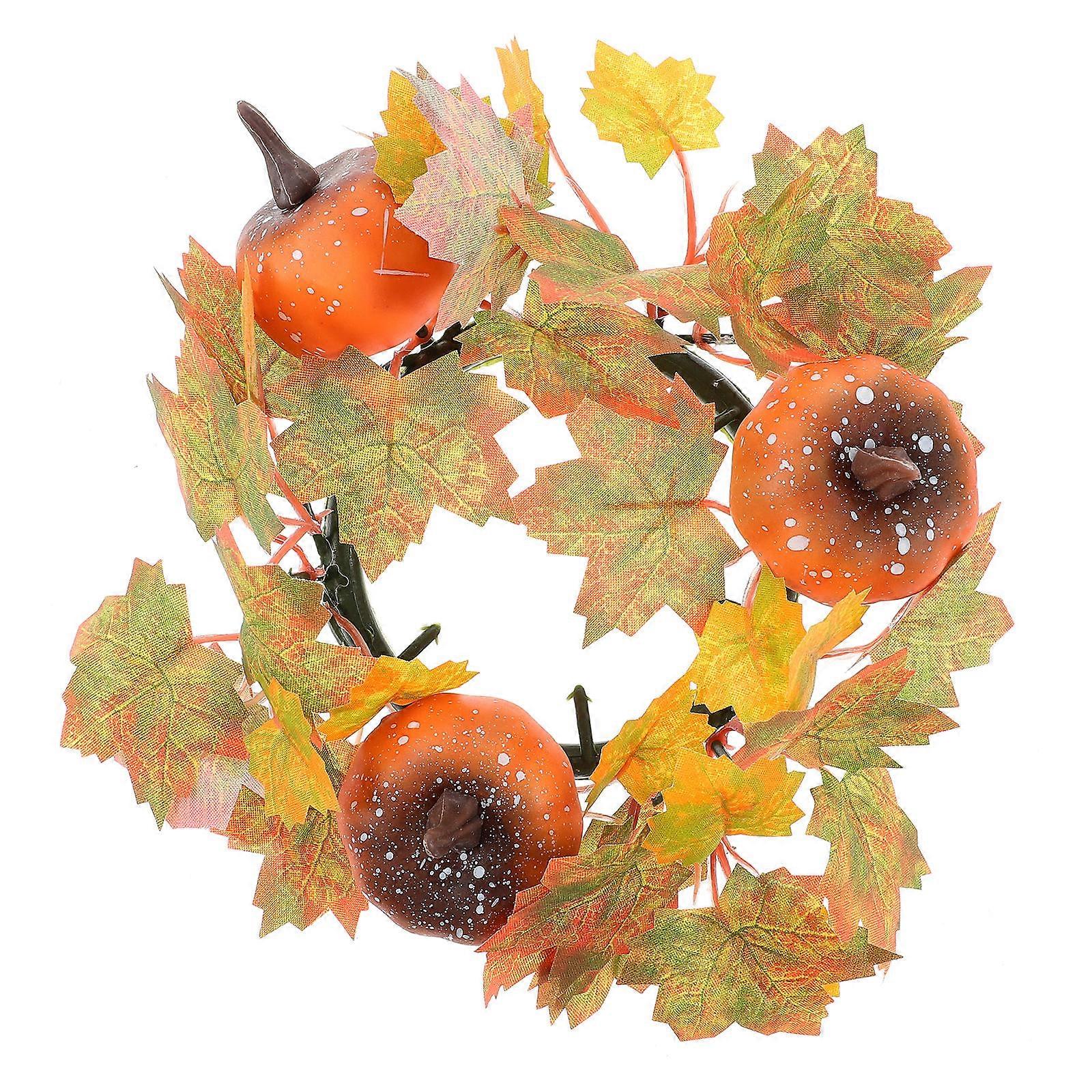 Fall Candle Ring Wreath 5Pcs Maple Leaf Pumpkin Decorative Home Decor 25CM Multi Color Ambiance Enhancement