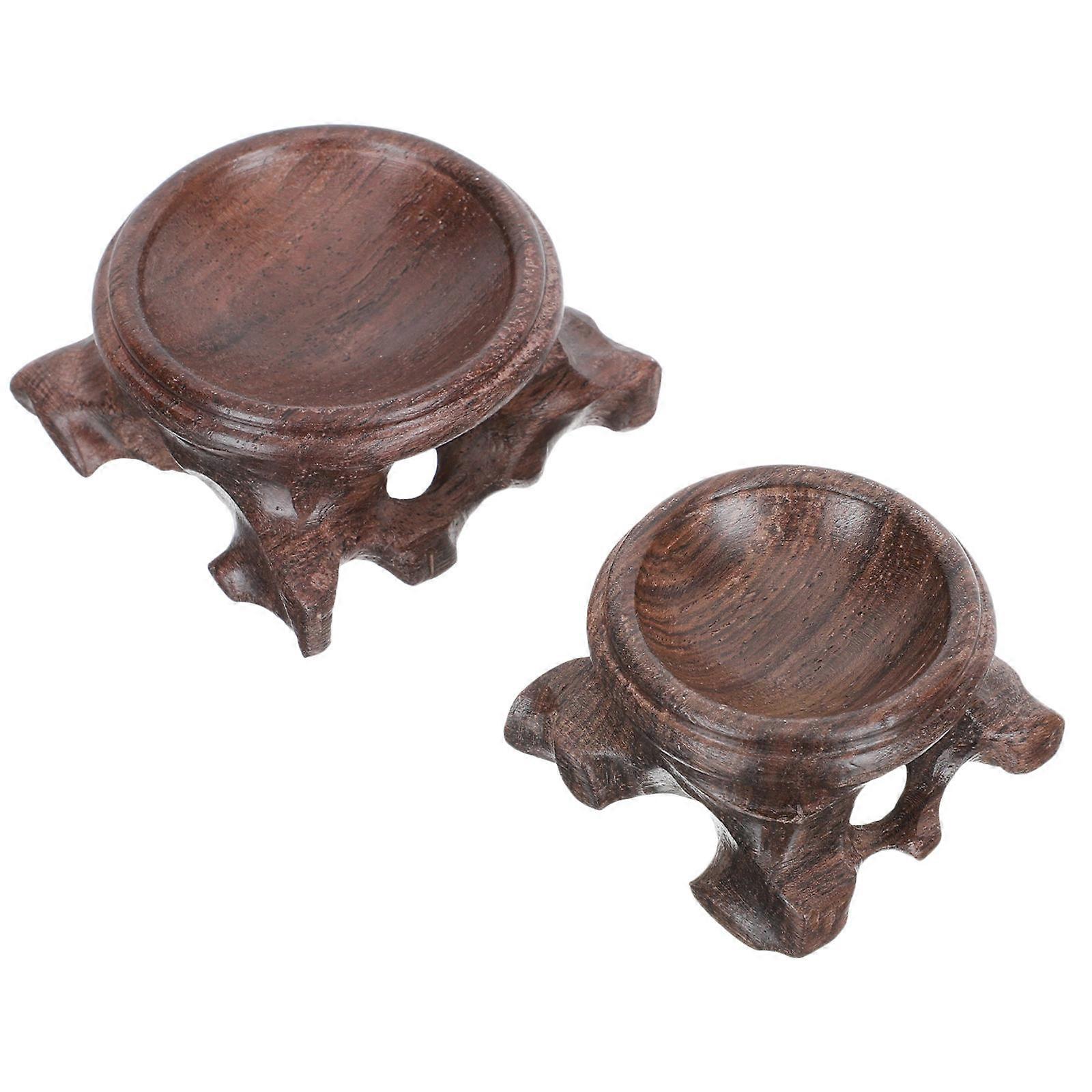 Quartz-Balls Support Wooden Stand for Display 4Pcs Retro Walnut Base