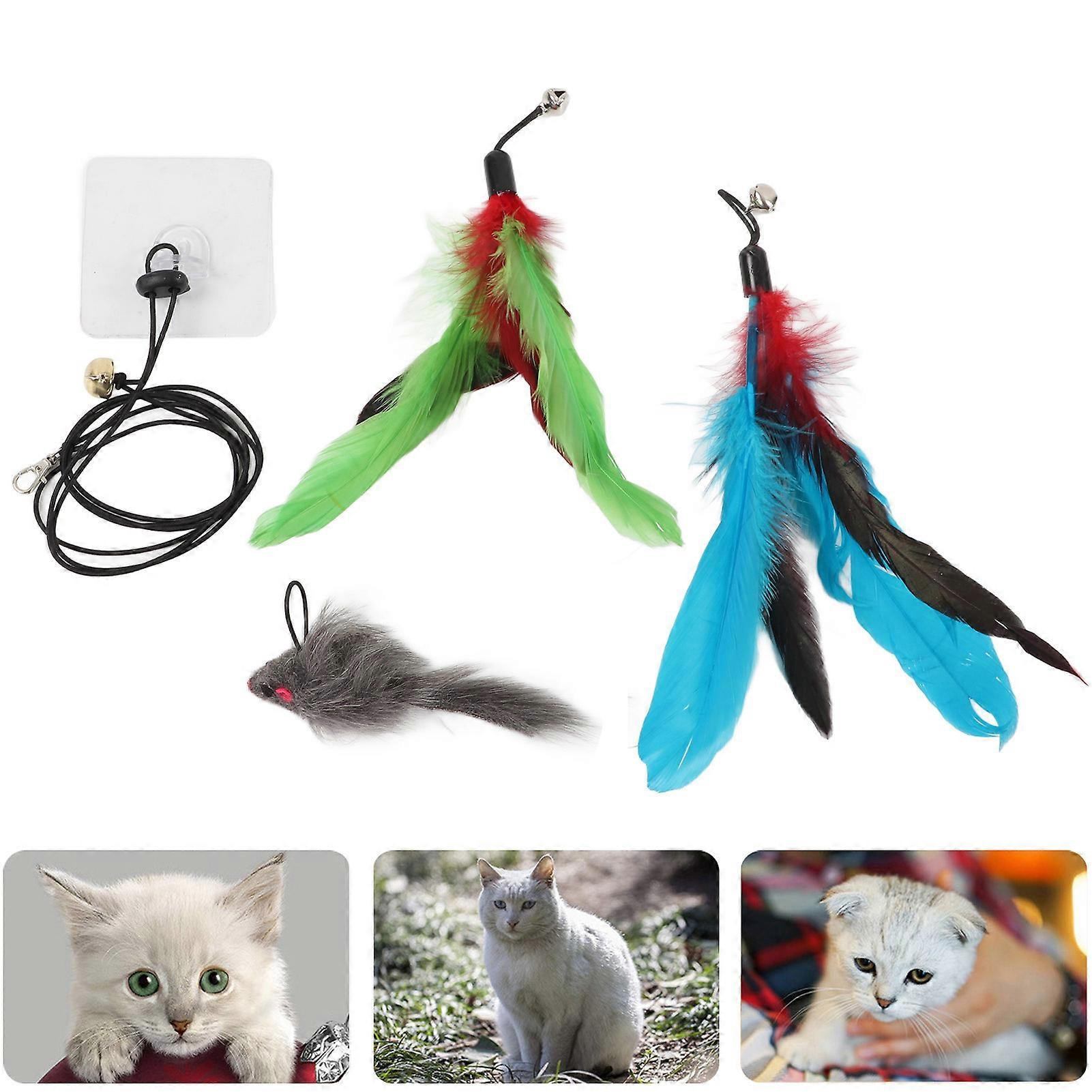 Interactive Hanging Plush Cat Toy with Feather Mouse, 1.8m Rope