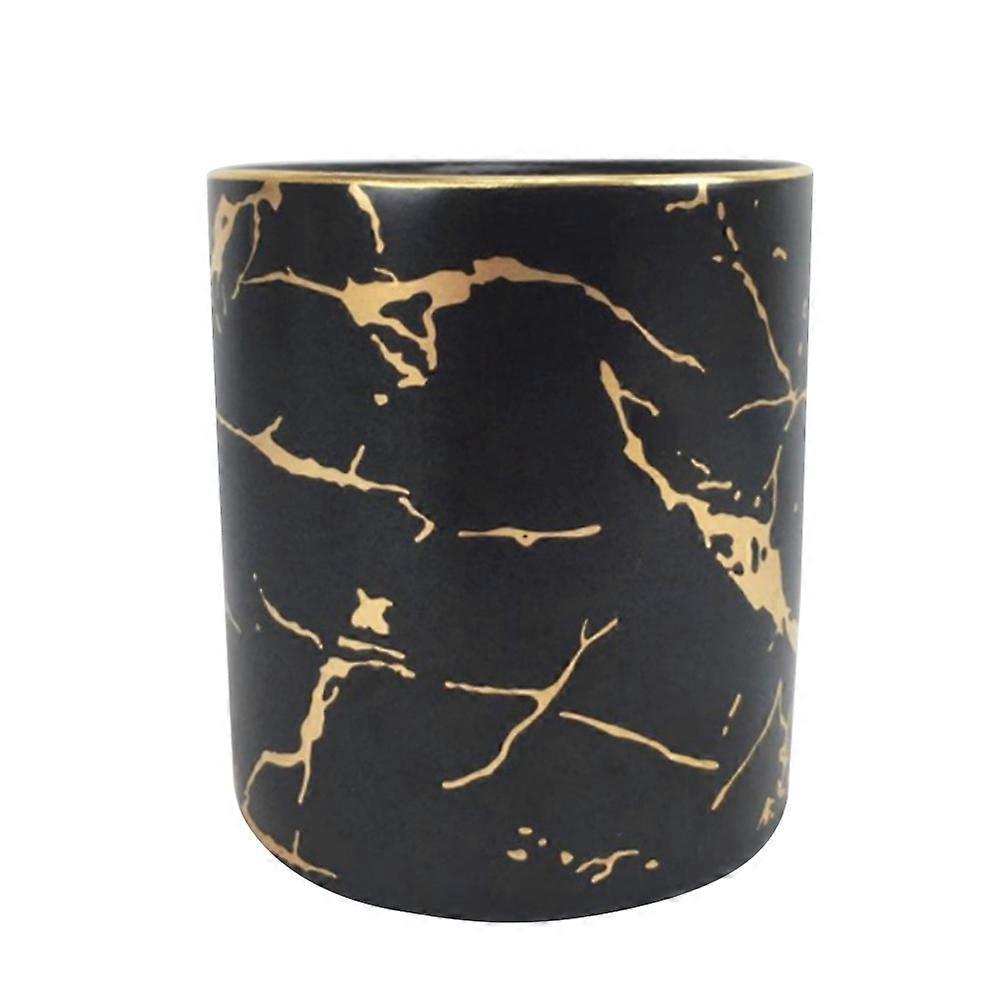 Ceramic Pen Holder for Storage Use 3Pcs Black Marble Pattern Desktop Cups