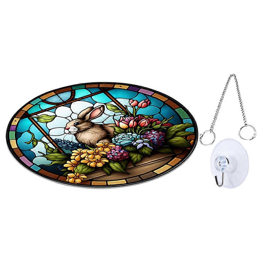 Easter Stained Window Hanging Ornament Double-Sided Rabbit Flower Decor Multi Acrylic 1Pack