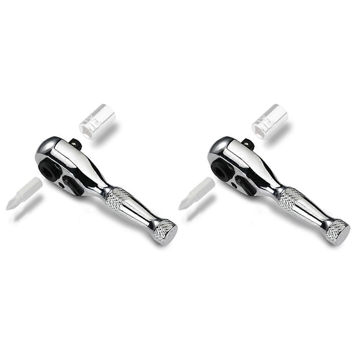 2 Pcs 1/4inch 72-Tooth Stubby Ratchet Wrench Socket and Drill Driver