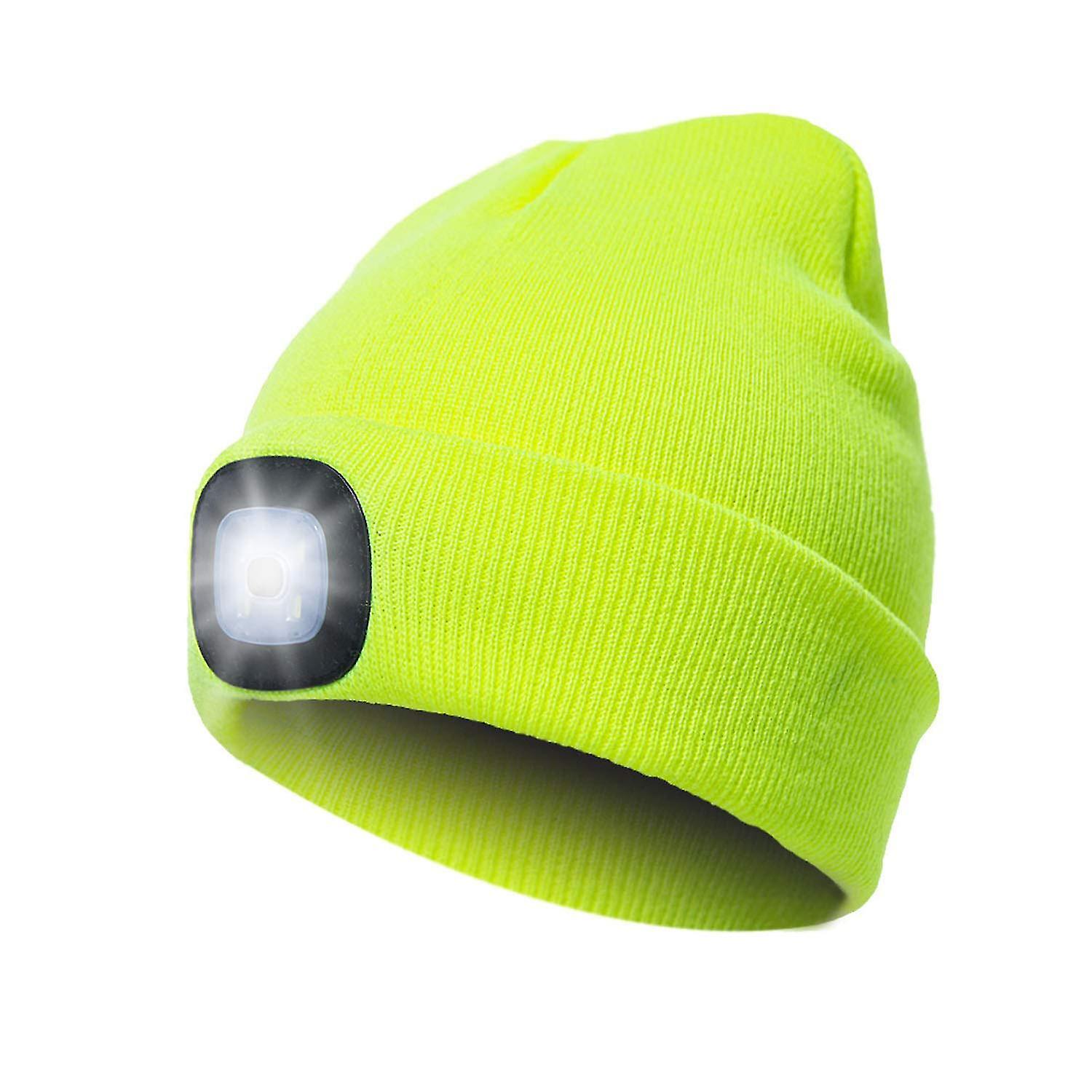 Led Lighted Beanie Cap Usb Rechargeable 4 Led Headlamp Unisex Warm Winter Knitted Led Hat With Flashlight