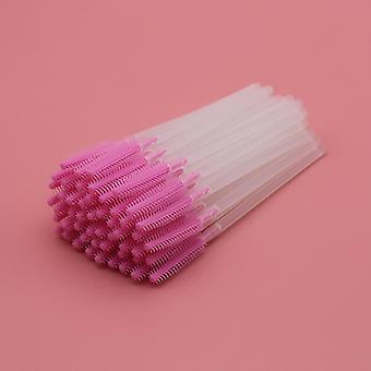 Veeki 100Pcs Disposable Eyelash Brush , Silicone Tower Eyelash Comb, Transparent Rod Makeup Brush, Disposable Beauty Tool(Pink)