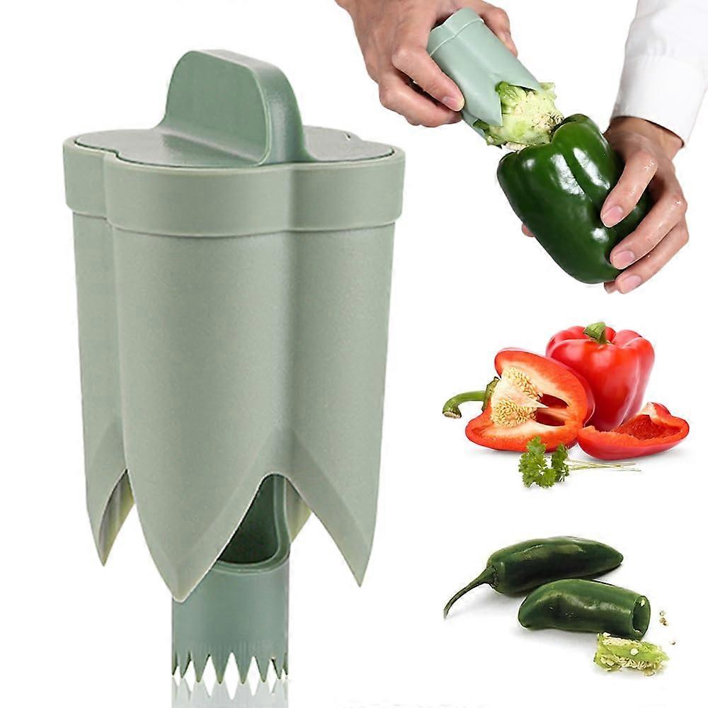 2in1 Pepper Corer and Seed Remover with Ergonomic Grip for Quick Bell Pepper Deseeding, Green
