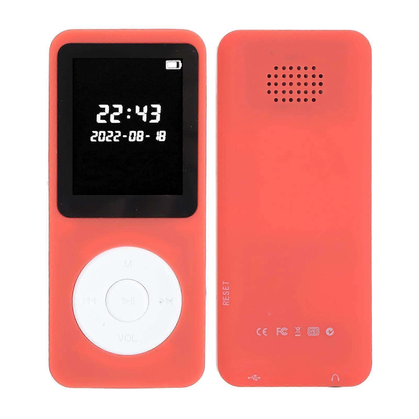 MP3 Player Bluetooth 5.0 1.77in LCD Screen Built in HD Speaker Portable HiFi Music Player with FM Radio Recorder Alarm Clock Red with 16G Memory Card