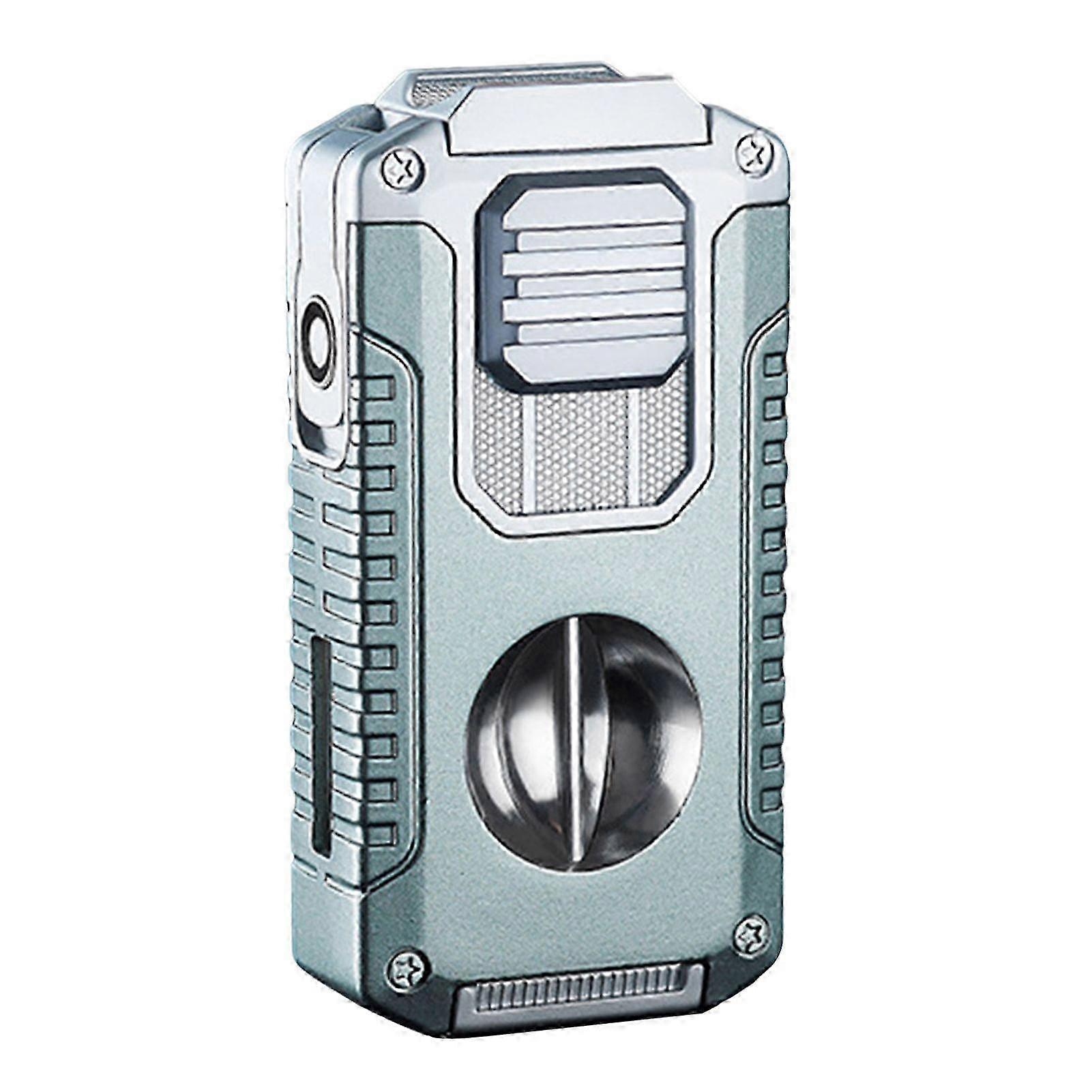 5-in-1 Cigar Lighter with V-Cutter & Punch & Draw Enhancer - Triple Jet Flame Refillable Butane Torch, Perfect Gift for Men