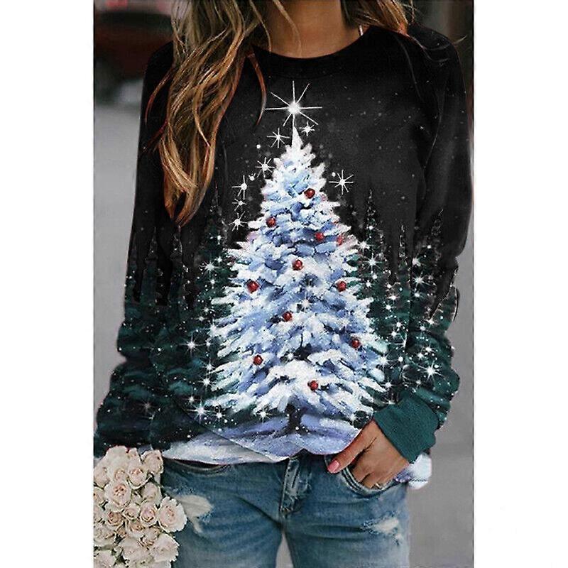 Plus Size Ladies Christmas Pullover Tree Printed Tops Blouse XMAS Shirts 6-24