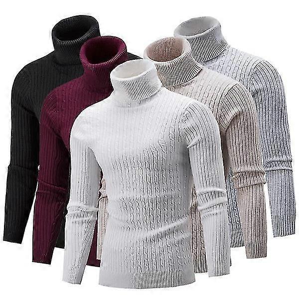 Herren Rollkragenpullover Einfarbige Langarm Strickpullover Slim Fit Verdickter Warmpullover Pullover 7 Farben