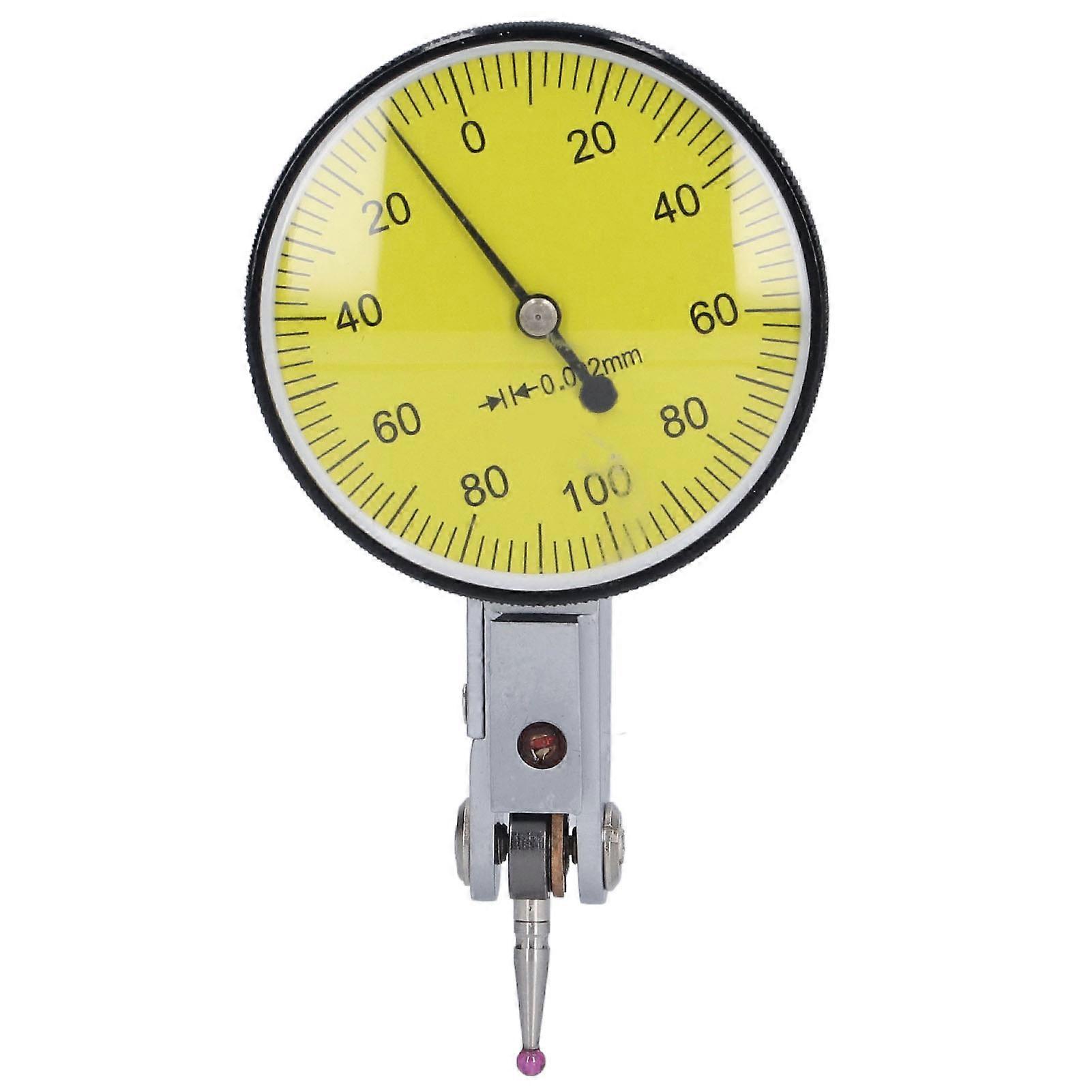 Dial Indicator Stainless Steel 0 to 0.2mm Leverage Shockproof Measuring Gauge with Ruby Probe