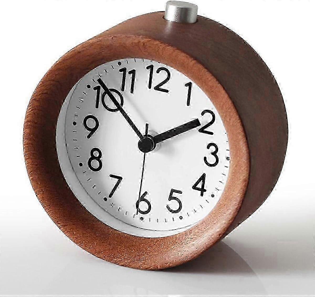 Aimarytech's  Silent Analog Travel Clock with Creative Wood Design - Battery Operated, Ascending Beep Sounds, Snooze Function