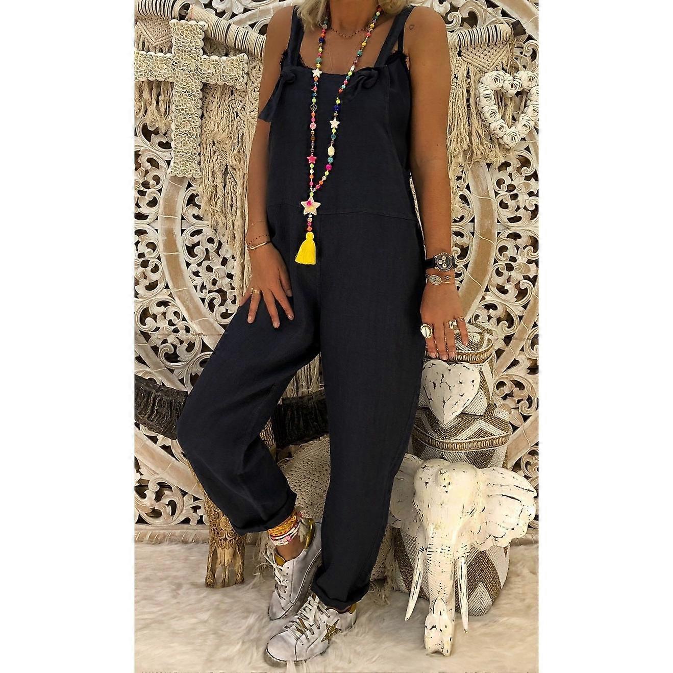 Curve-Friendly Suspenders Romper 2025 - Relaxed Fit Wide Strap Jumpsuit W/ Adjustable Ties, Plus Size Boho Palazzo Pants for Beach & Street