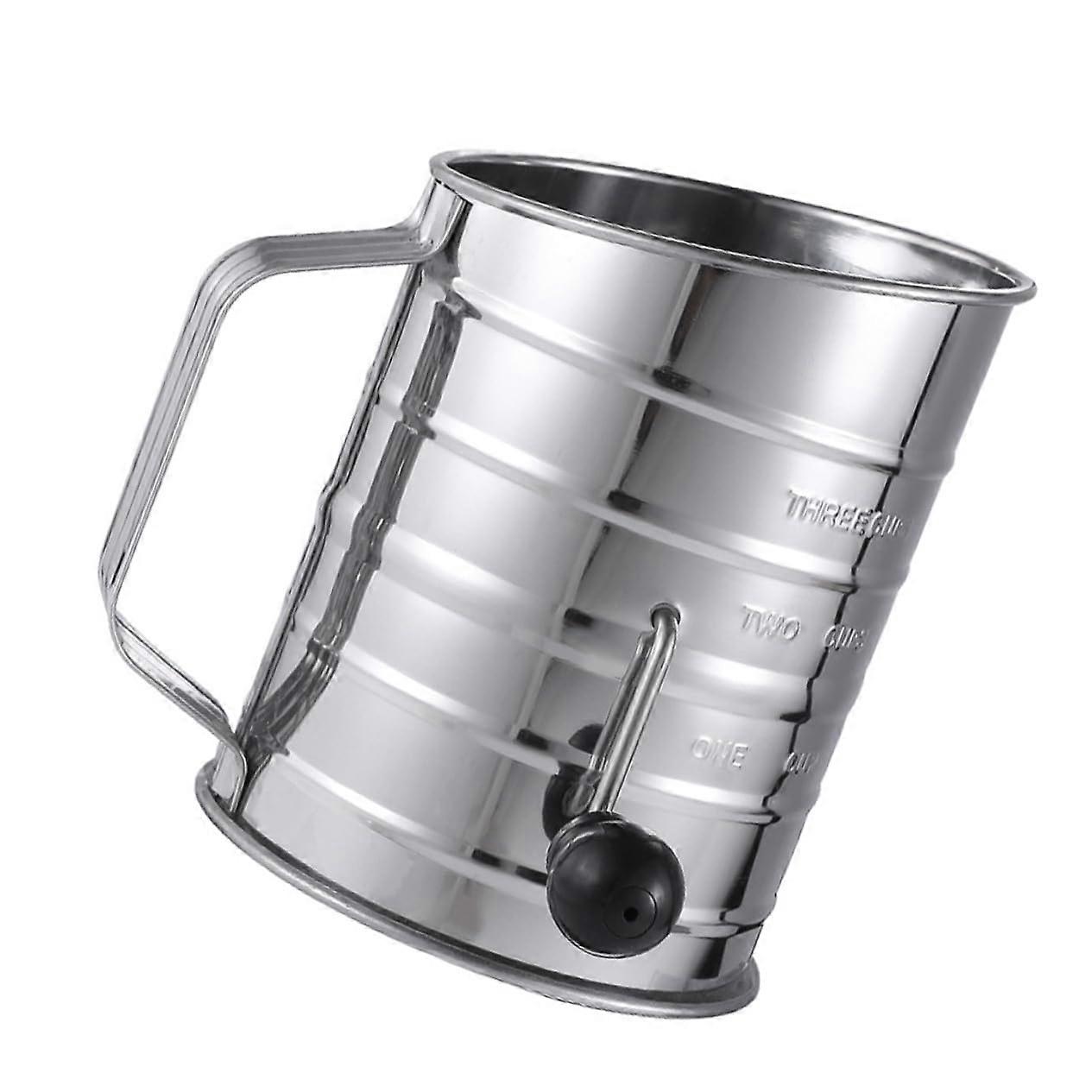 Stainless Steel Flour Sifter Cup with Mesh Filter and Agitator for Baking Sugar Cocoa