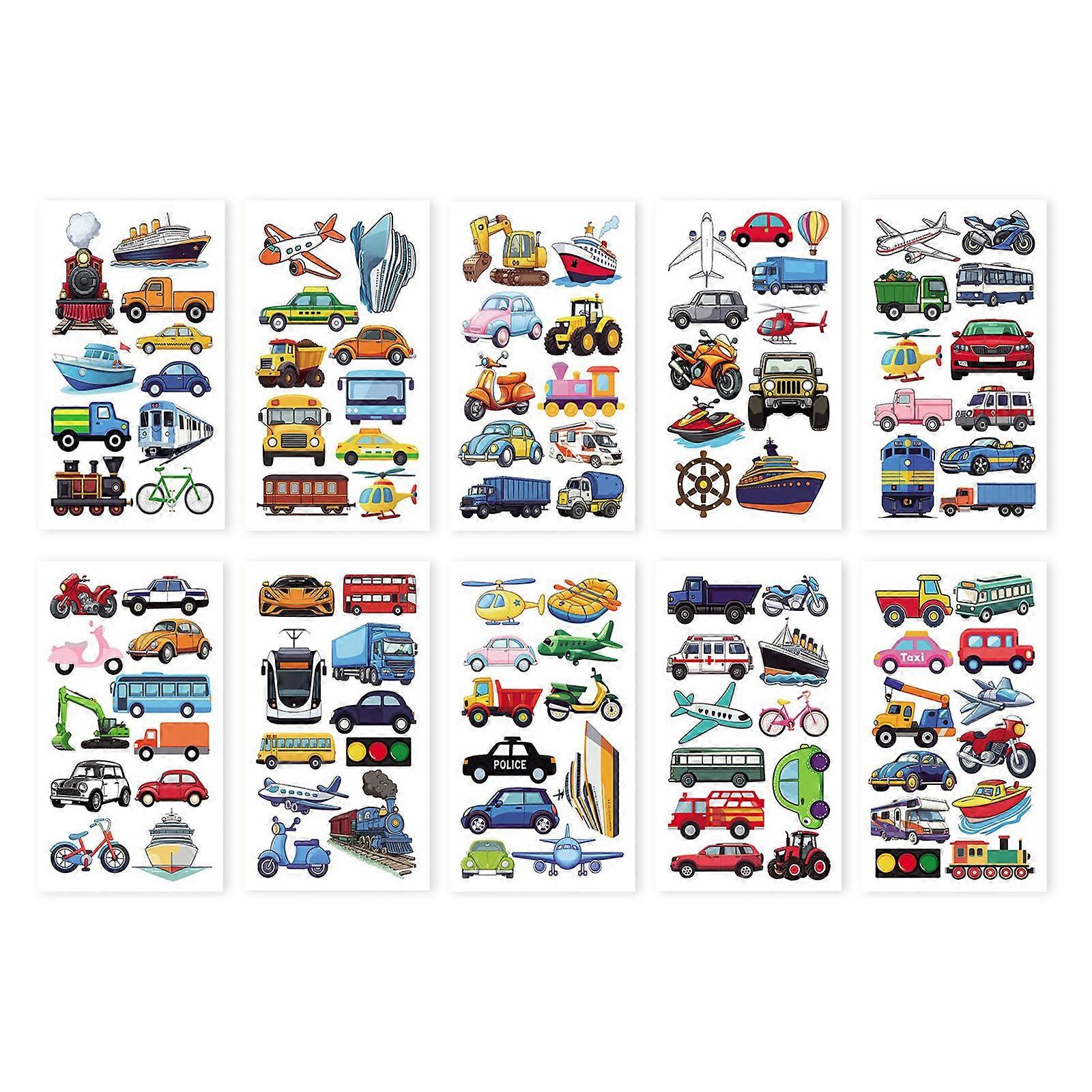 Pack Of 10 Cartoon Vehicle Temporary Brand the face For Kids Safe Not Stickers Easy Apply And Remove Waterproof Design Multicolor