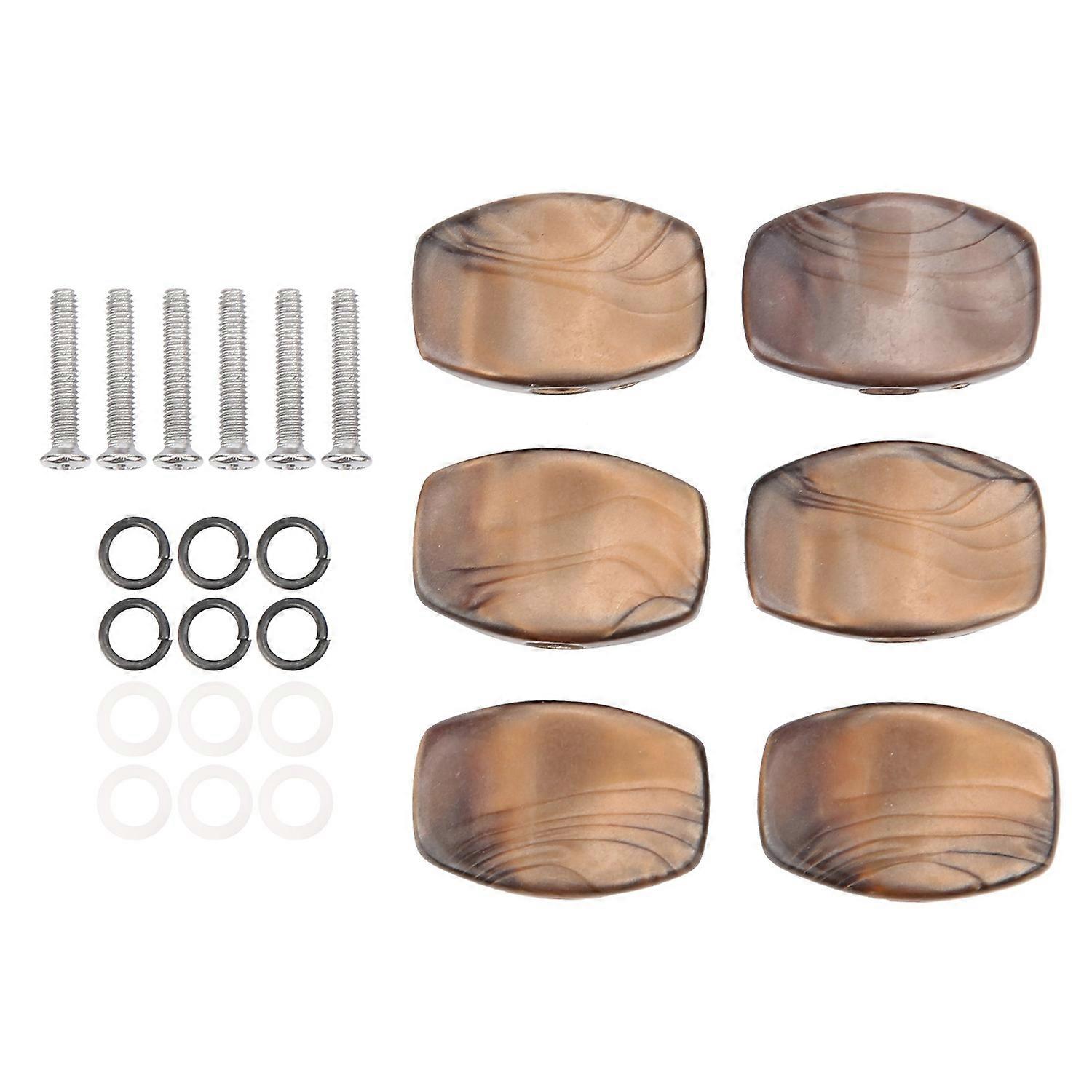 6PCS Tuning Buttons Plastic Brown for Classical Folk Electric Guitar String Handlewith Silver Screws