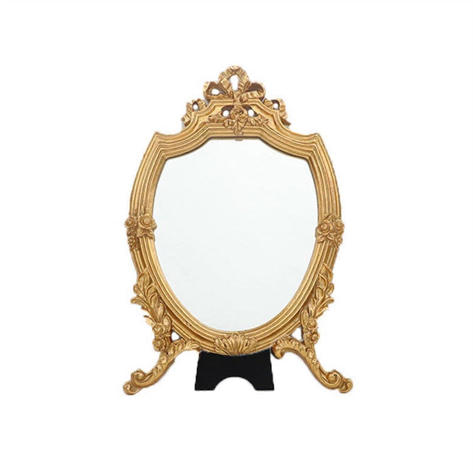 Vanity Makeup Mirror with Vintage Carved Frame and Bow Design for Dressing Table Decor