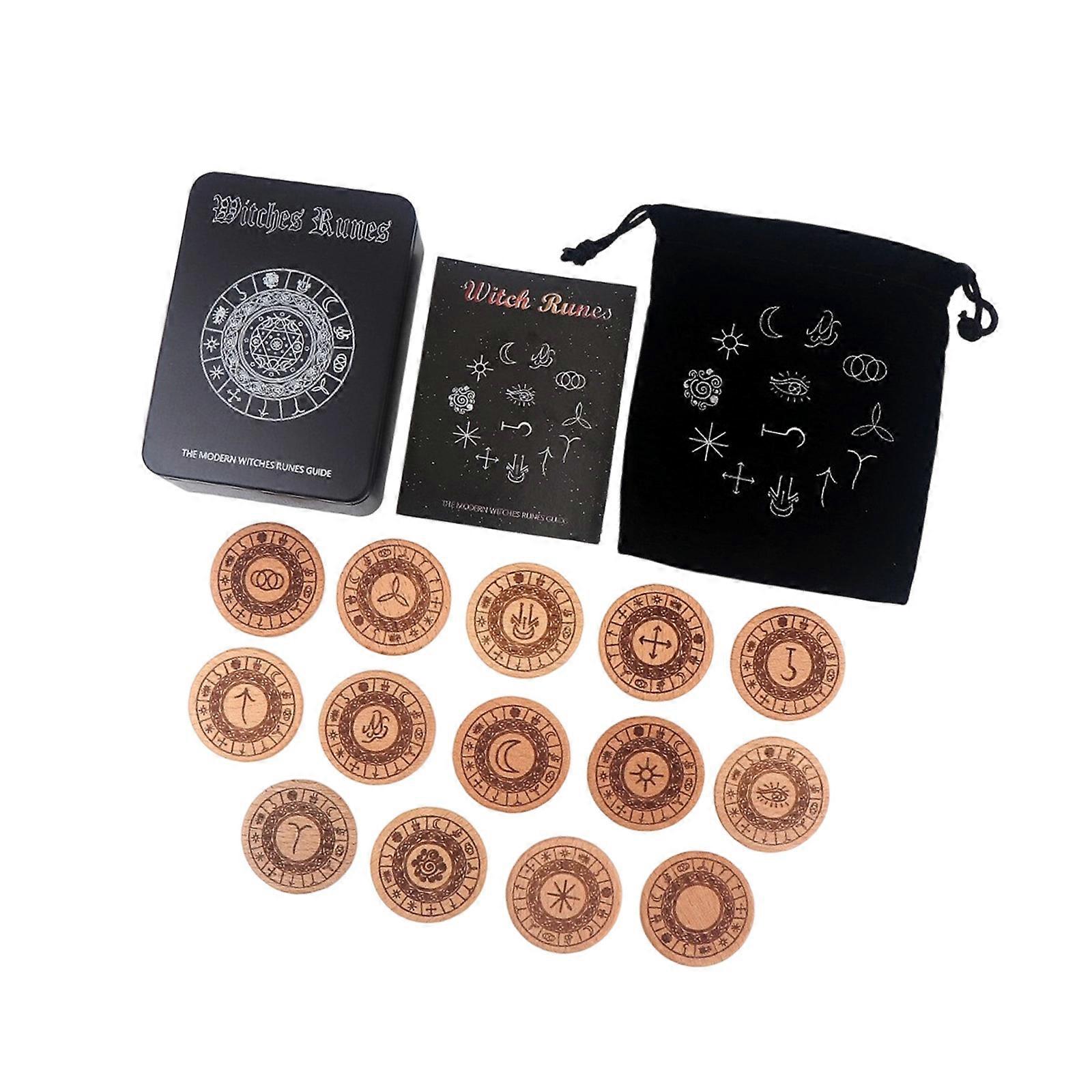 Compacts Travel Friendly Wood Runes Symbols Set Supporting Game and Cultural Studies Multicolor