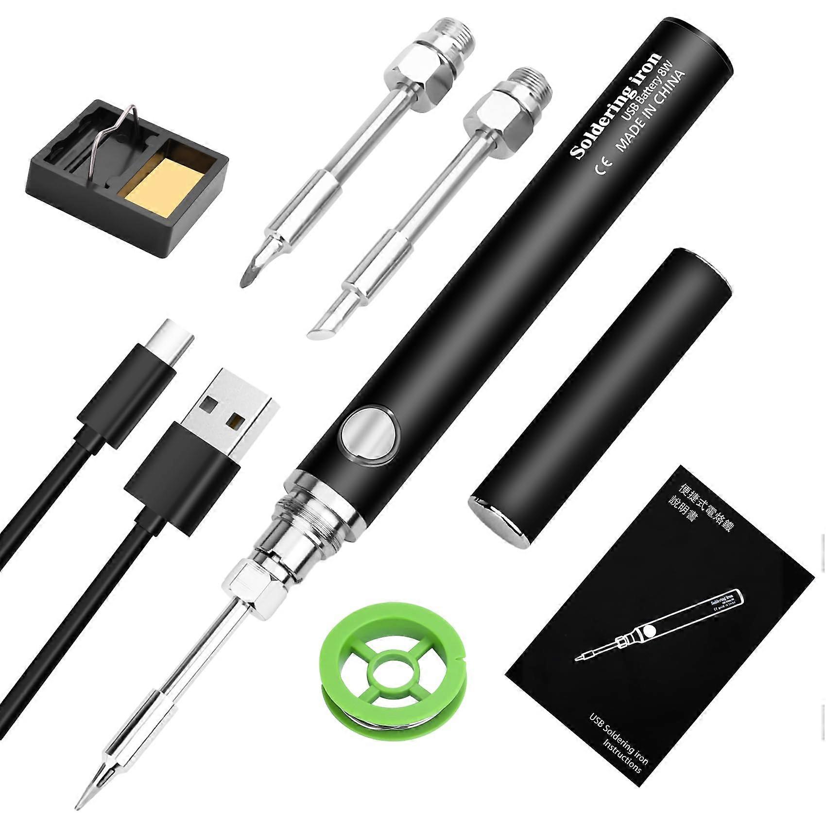 Cordless Soldering Iron Kit with 3 Tips and Adjustable Temperatures for Electronics  (Black)
