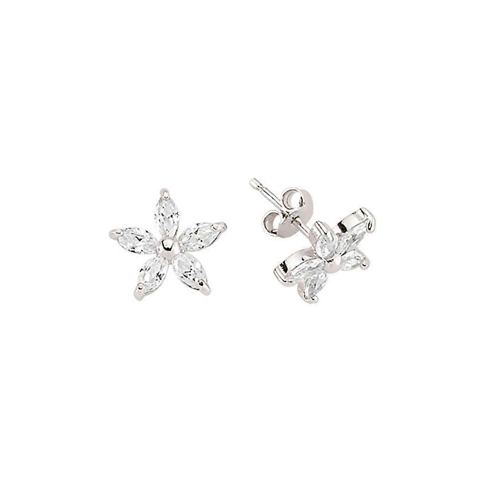 Jewelco London Ladies Sterling Silver Marquise Cubic Zirconia Flower Petal Stud Earrings