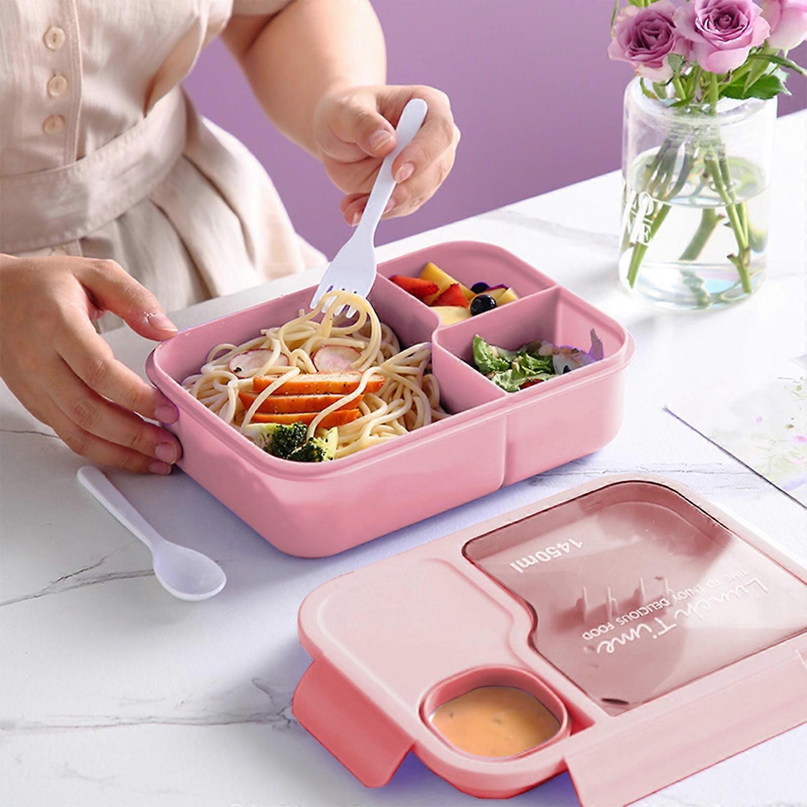 Kayannuo 1450ml 3-Compartment Leak-Proof Microwavable Plastic Lunch Box with Fork & Spoon, Compatible with Daily Use, Christmas Gifts