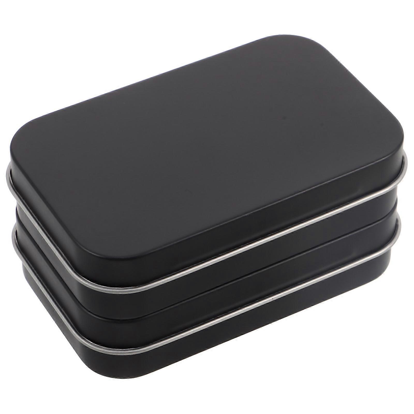 Rectangular Mini Metal Tin Box for Storage 2Pcs Portable Black Metal Containers