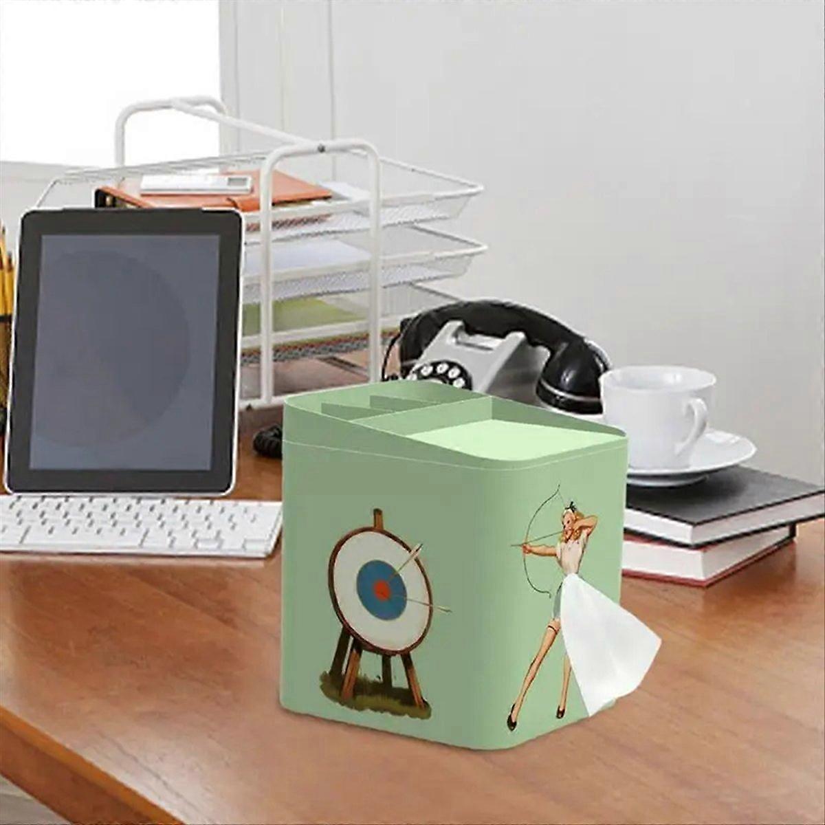 Organizer Tissue Box Cover With Storage Tissue Holder White