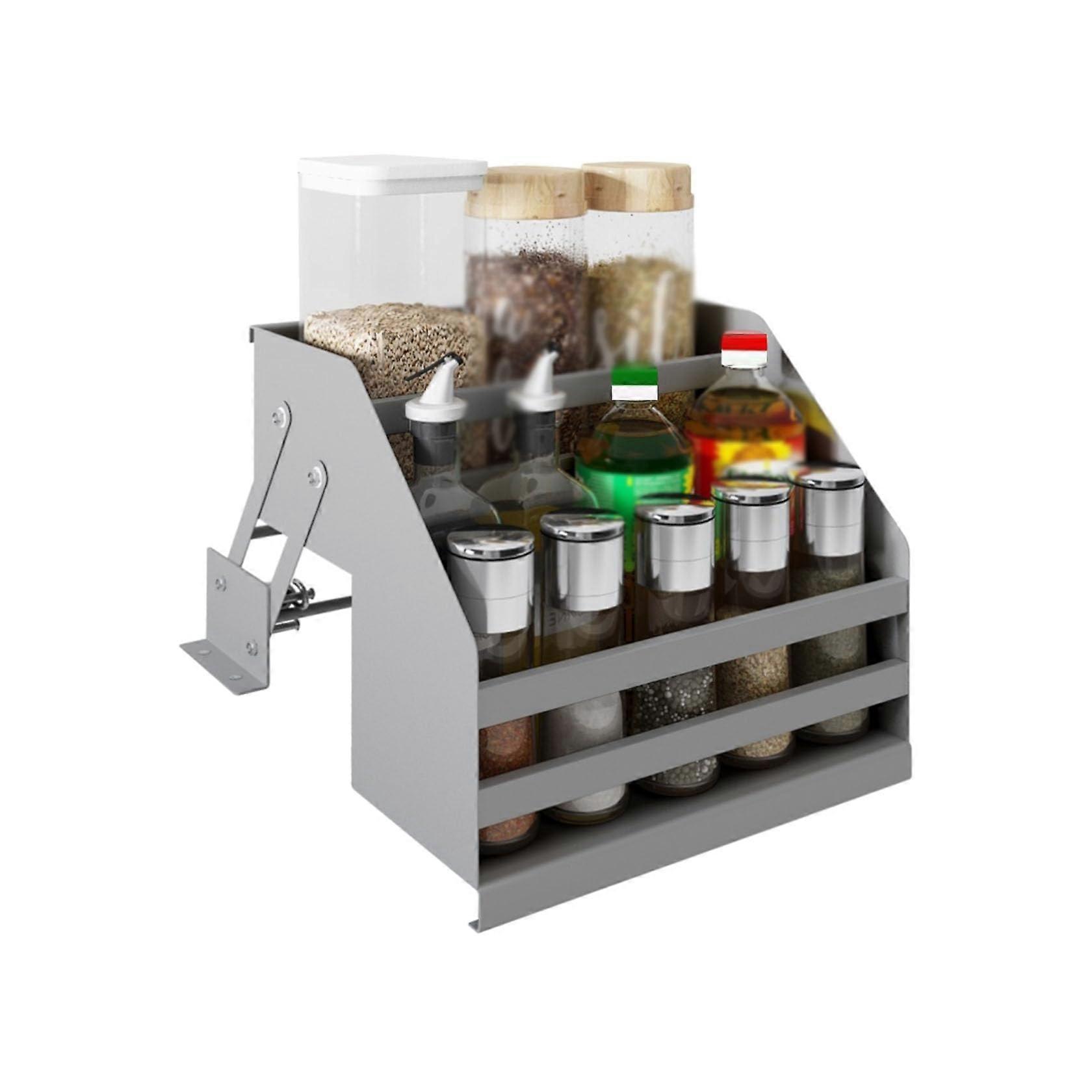 Double Layer Pull Down Kitchen Shelf with Hydraulic Lift Cabinet Storage Rack for Space Saving