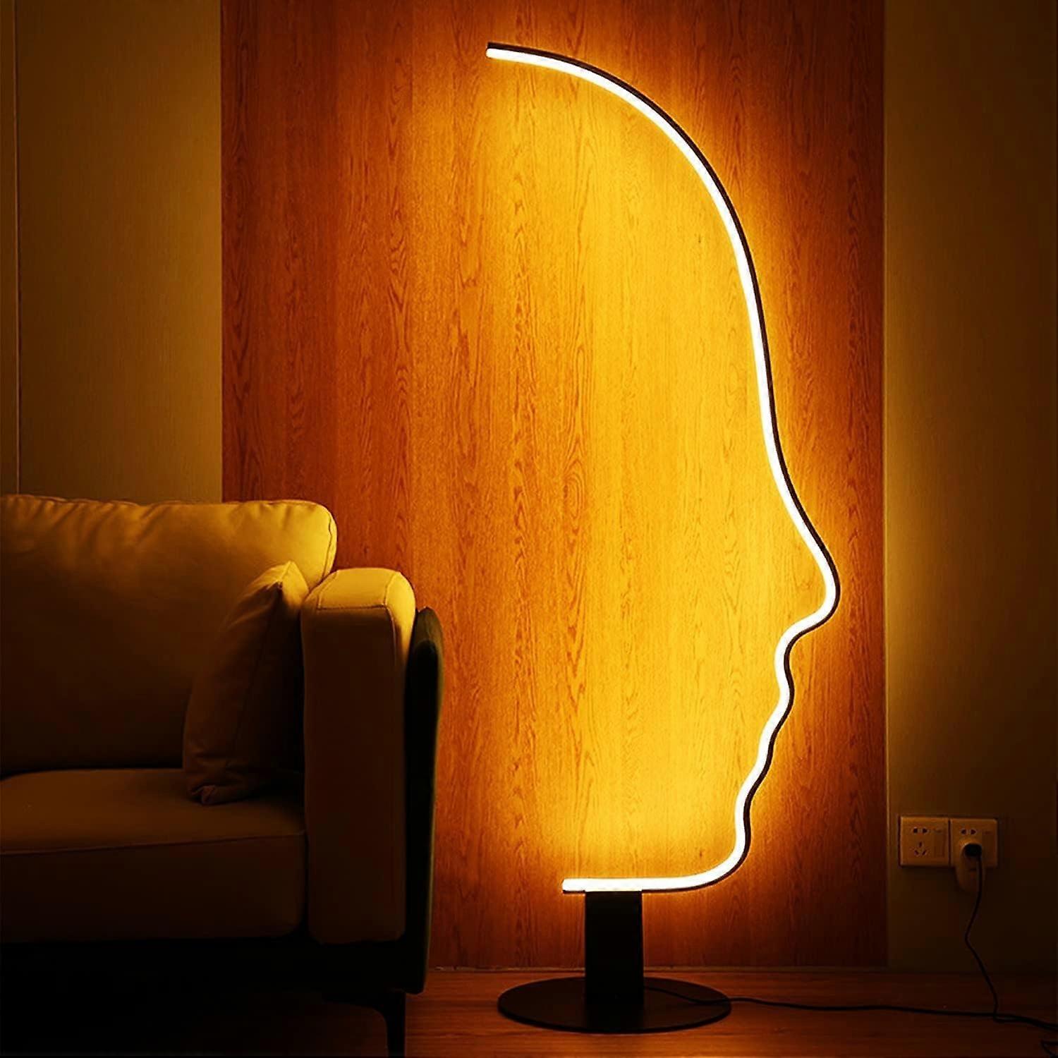 LED Floor Lamp with Stepless Dimming, Three Color Modes, Artistic Face Design for Living Room Bedroom