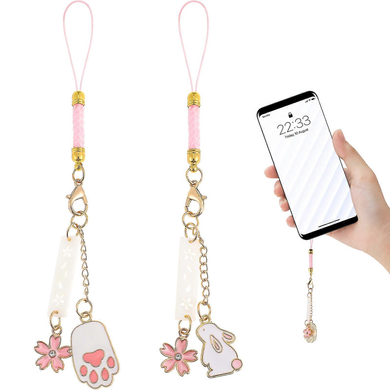2 Pcs Phone Charm Strings Phone Chain Straps Lovely Keychains Decorative Hanging Lanyards with Pendants