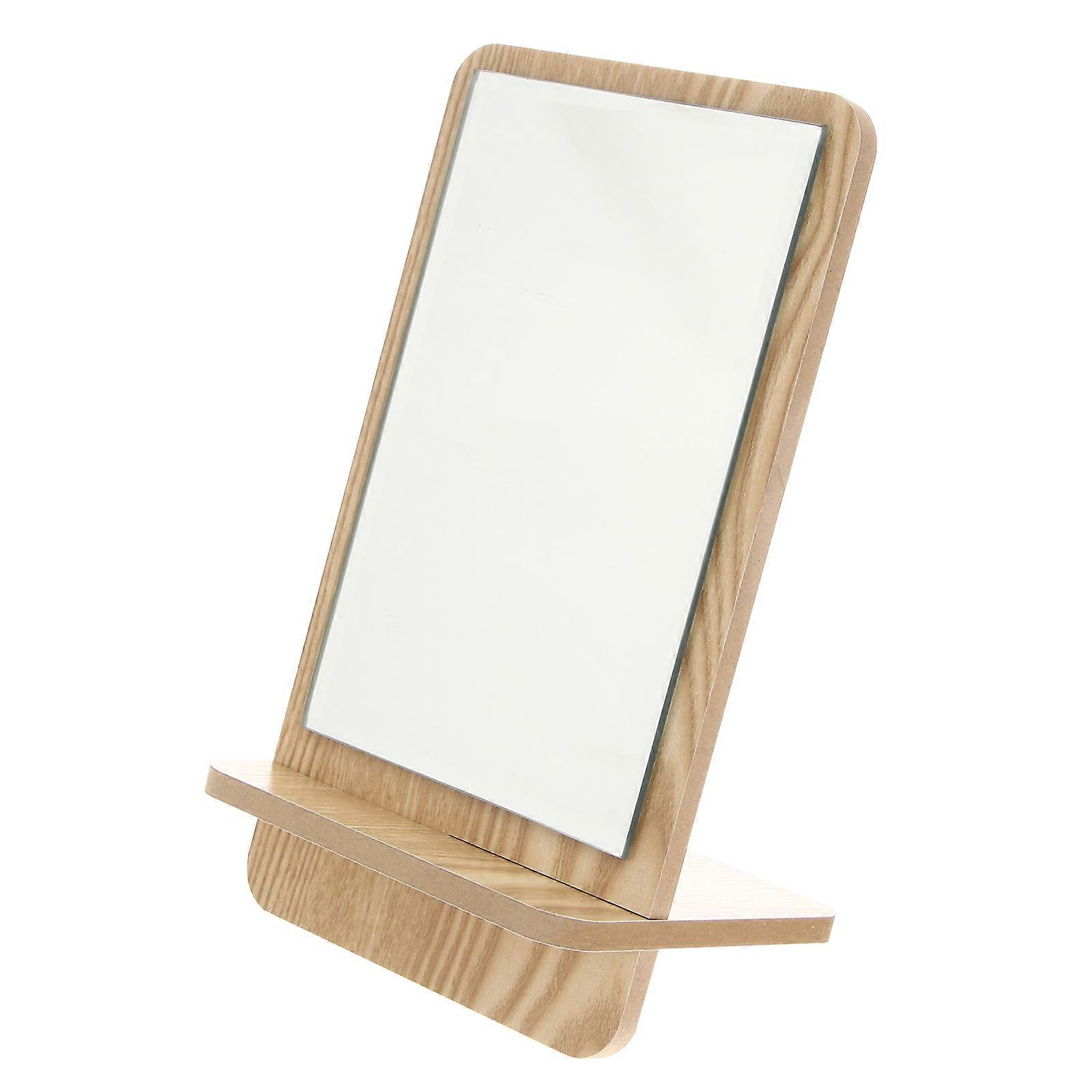 Makeup Mirror for Desk Countertop Khaki Wood Reflection Without Distortion 1Pcs