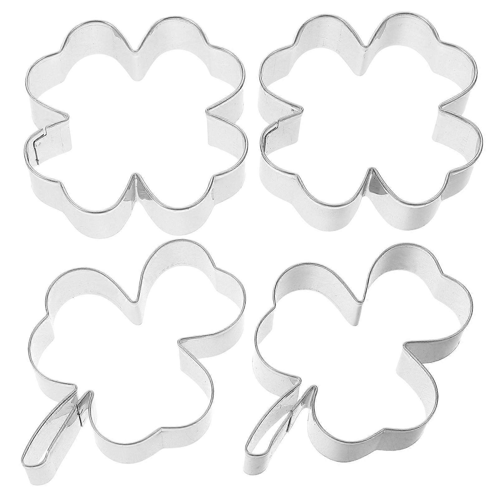 Silver Stainless Steel Shamrock Cookie Cutters for Baking Use 4Pcs Set