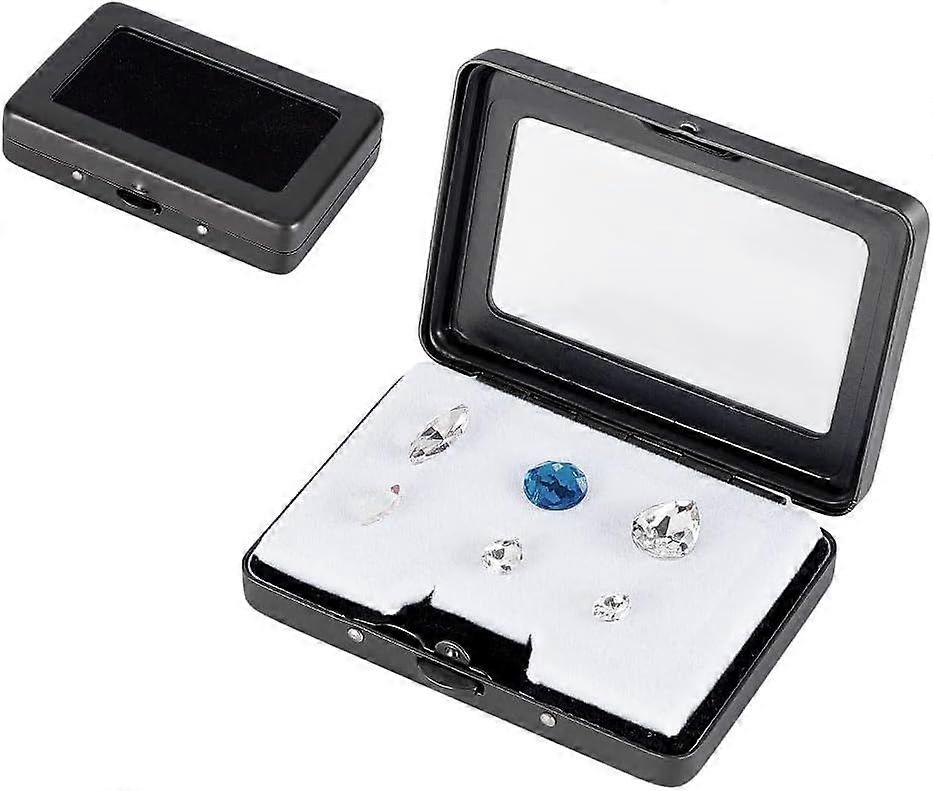 Glass Top Display Cases Black Gemstone Display Box Jewelry Show Case with Clasp Lids and Sponge for Diamnond Gemstone Coin Jewelry Displaying and Gift