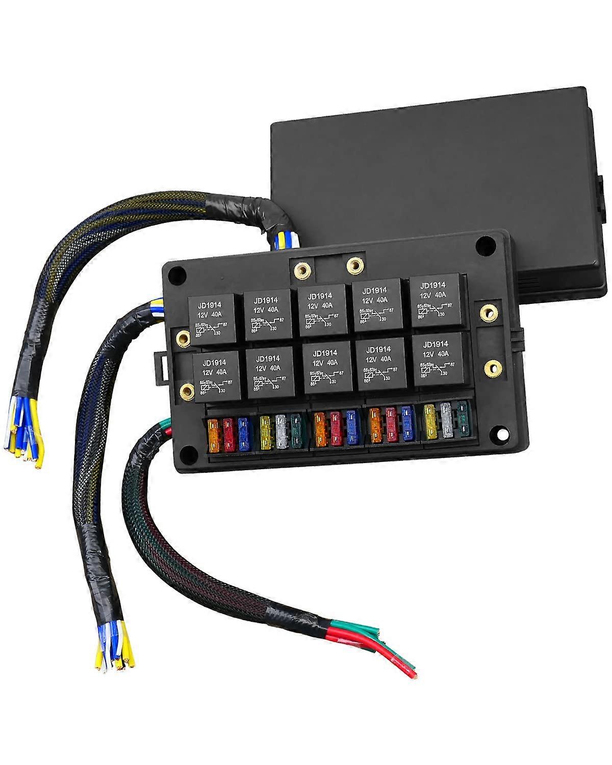 Universal Waterproof 12V Relay Fuse Box Panel with PreWired 10 Slot Automotive and Marine Use