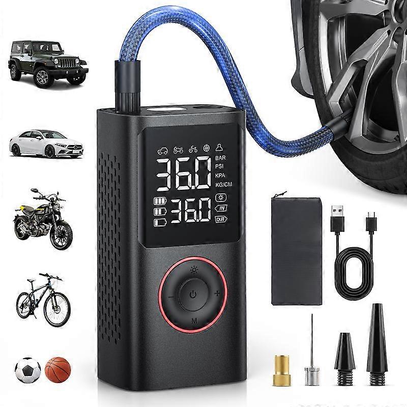 Powools  Cordless Tire Inflator Portable Air Compressor with Large Capacity Battery Wireless Digital Display Enhanced Safety Features for Ca