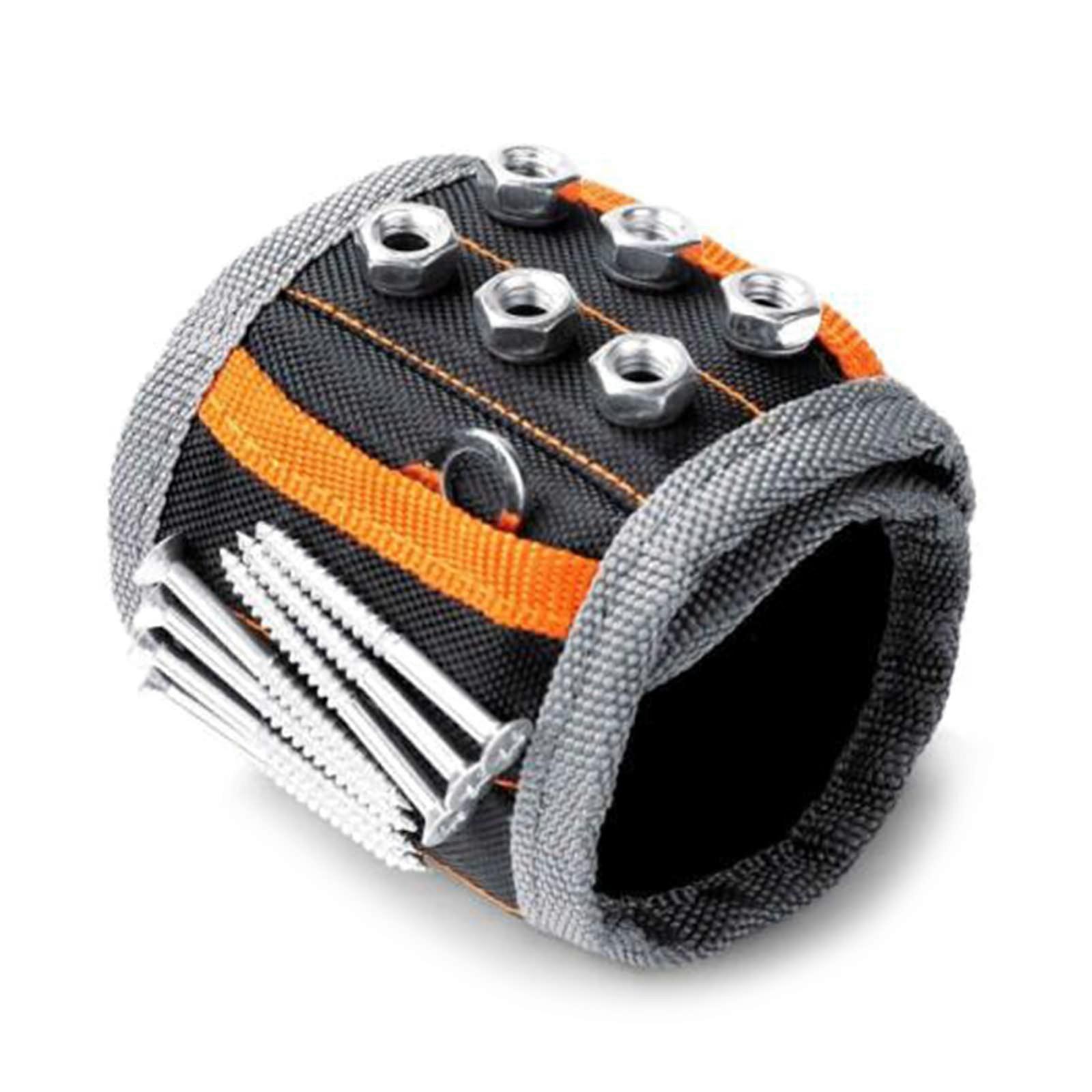 Magnetic Wristband for Holding Screws Nails Drill Bits, Hands Tool Access, Gray Orange