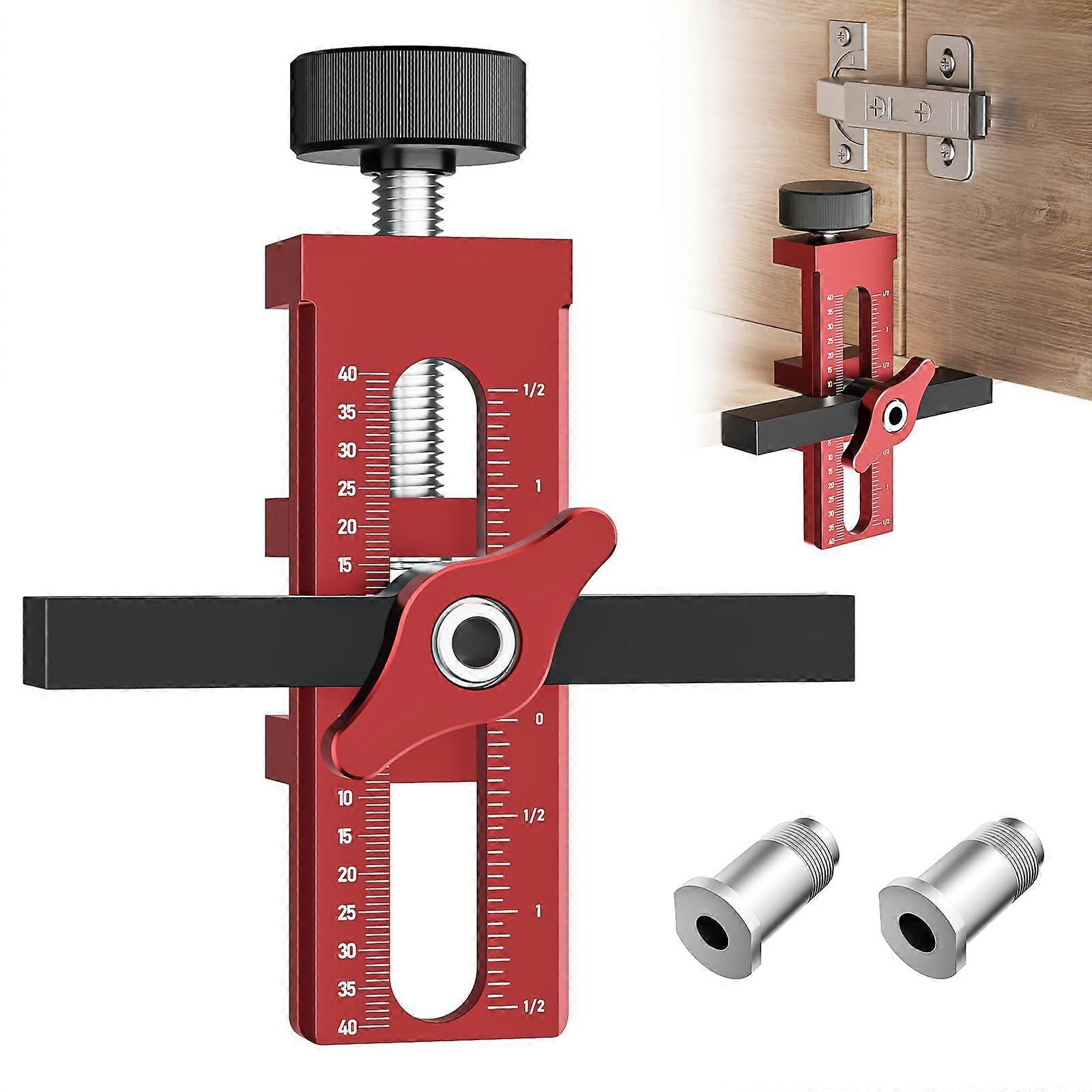 2in1 Adjustable Cabinet Door Mounting Jig with Quick Edge Positioning and Precision Drilling, Red