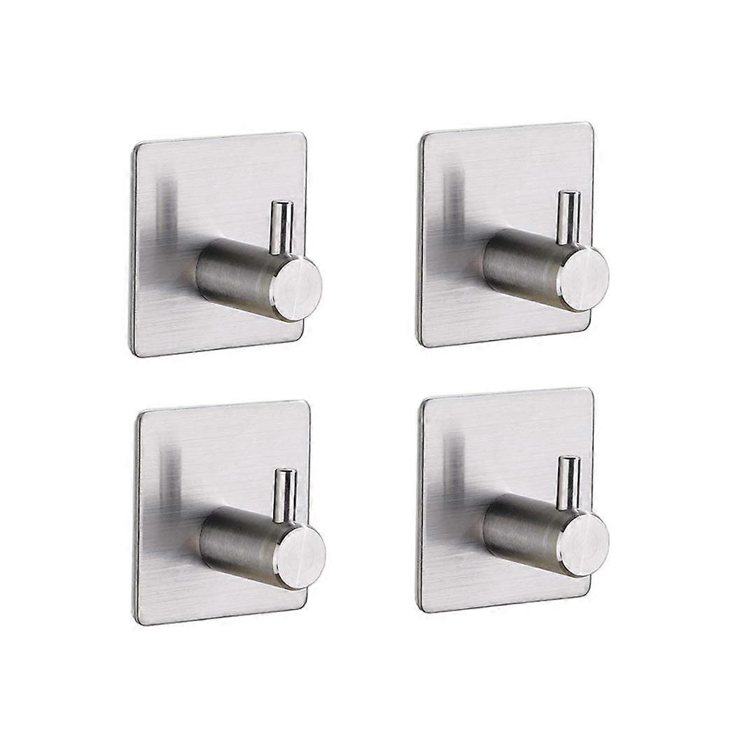 Adhesive Wall Hooks Rustproof Stainless Steel Waterproof NoDrill for Kitchen Bathroom Square 4Pcs
