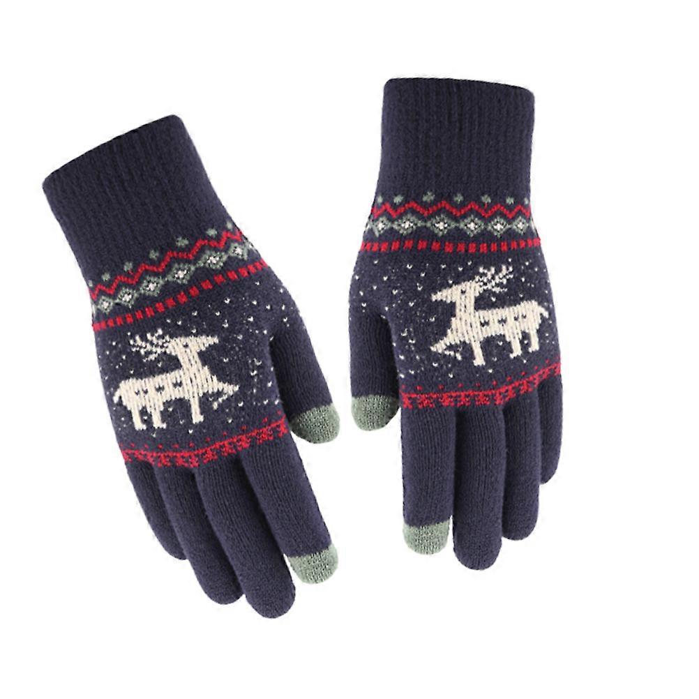 Winter Mitten Elk Pattern for Women 1Pair Navy Touch Screen Gloves