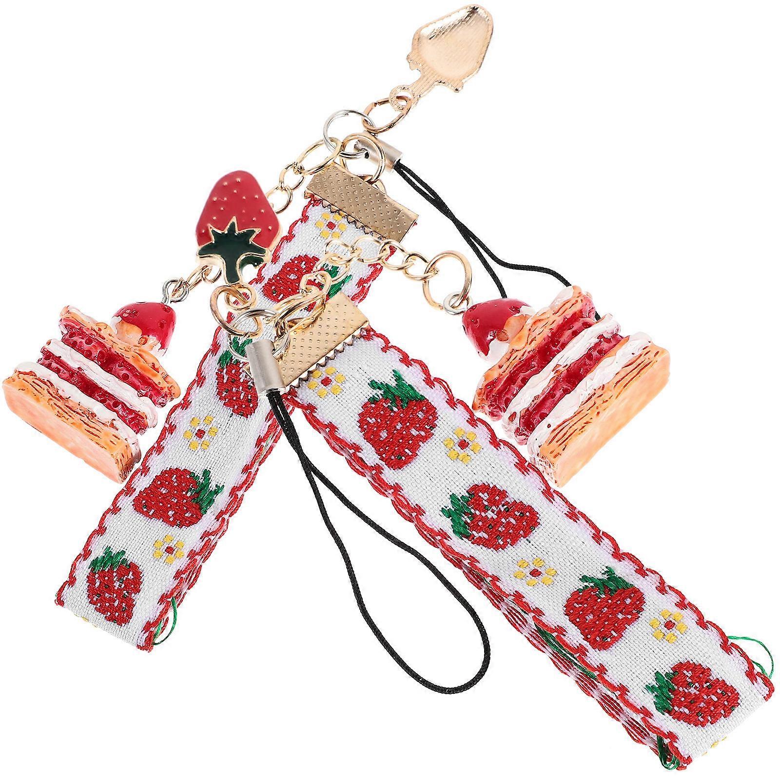 Mobile Phone Chain Decor Accessory Anti-Lost Strawberry Bell 2Pcs