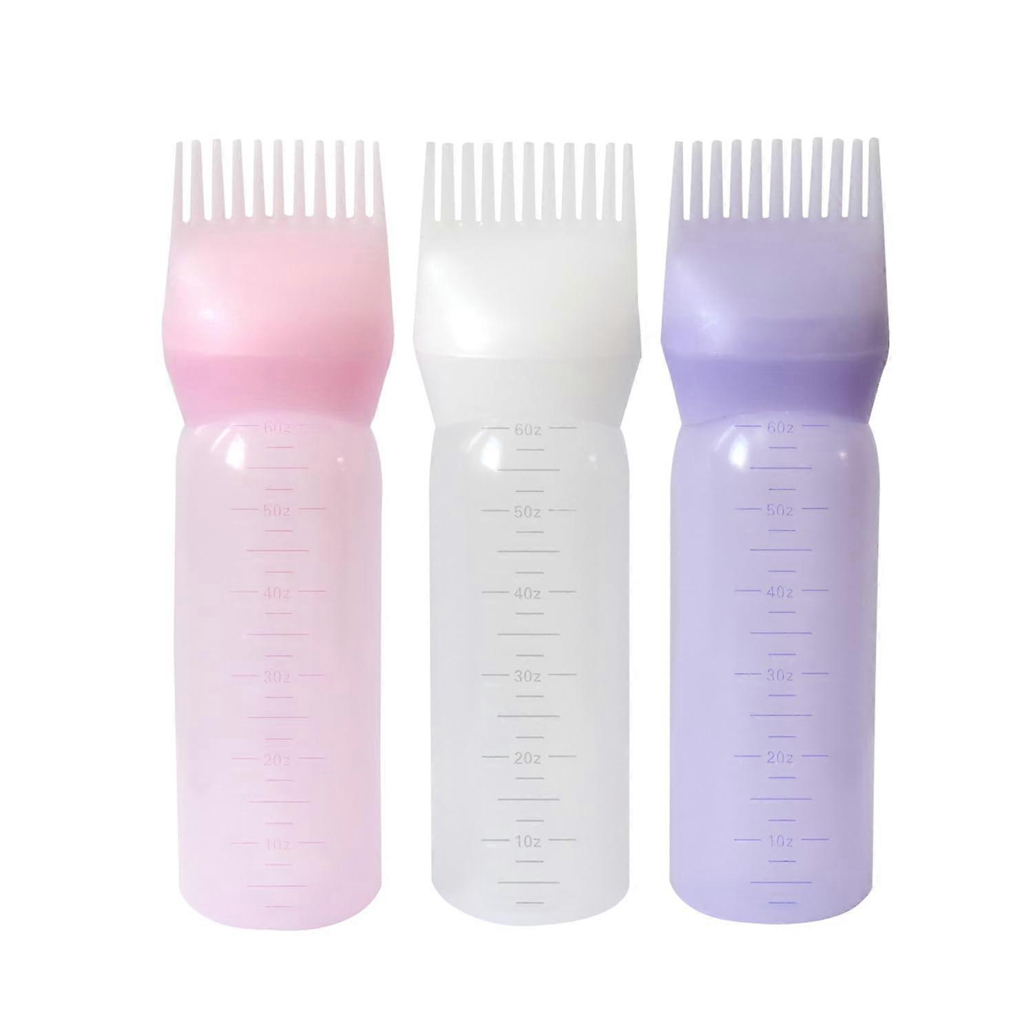 Hair Dye Applicator Bottle Set 6 oz with Root Comb, Graduated Scale for Precise Root Application, Pink White Purple