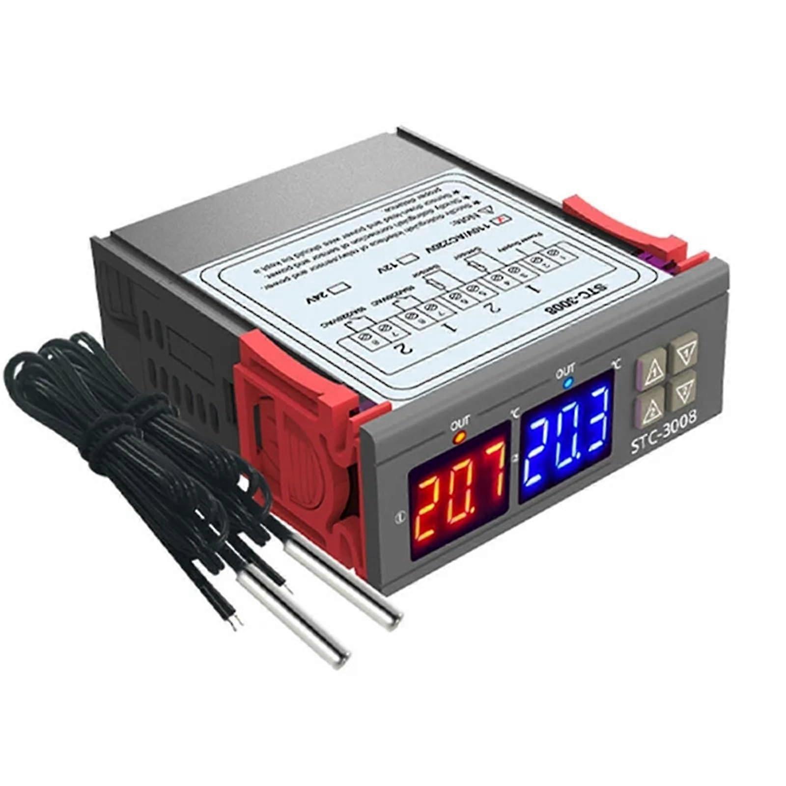 STC3008 Digital Temperature Controller Dual Control Smart Display for 12V 24V 220V with Sensor