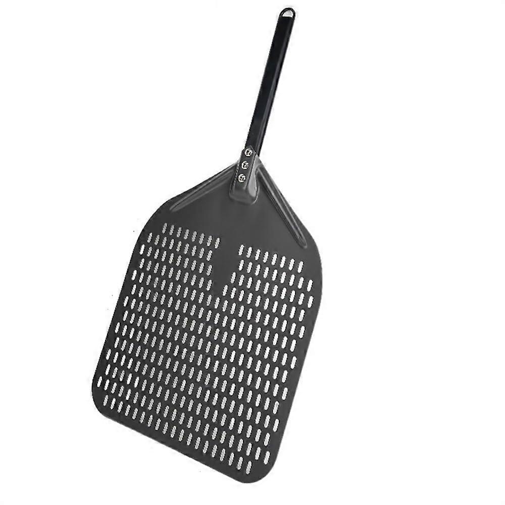 14 Inch Aluminum Perforated Rectangular Pizza Peel Paddle with Ergonomic Handle and Cutter