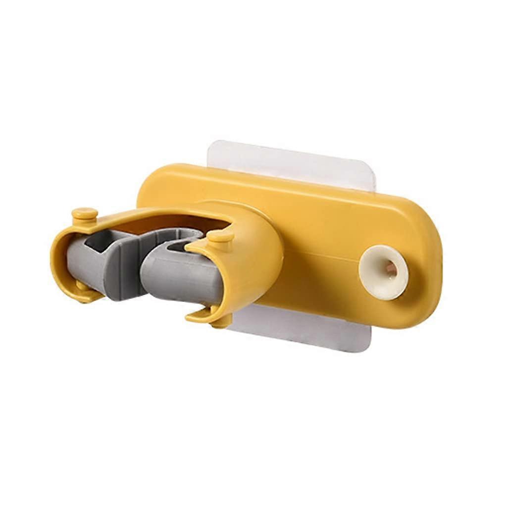 Wall Mounted Mop Holder with Hanger Hook, Self Adhesive Broom Organizer, SpaceSaving Yellow