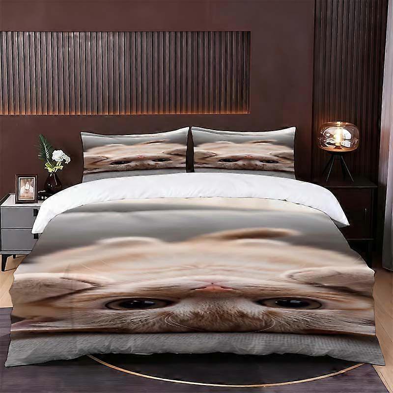 Cute Light Orange Kitten Pattern Set Soft and Comfortable Bedding Set
